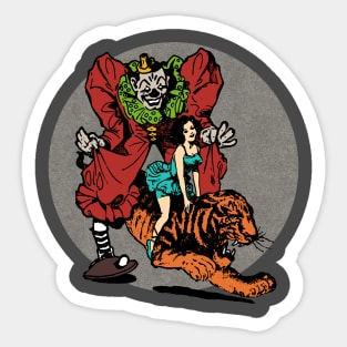 Vintage Scary Clown Tiger Circus Sticker